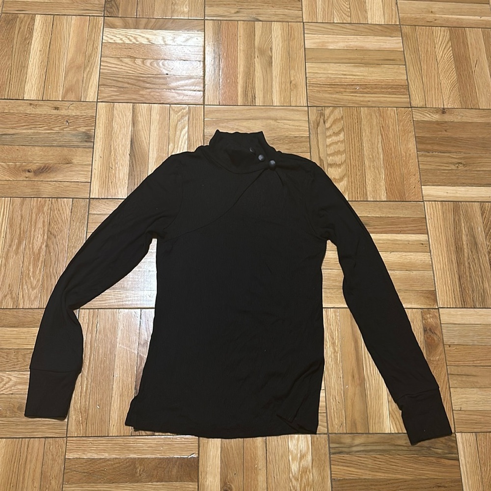 LNA Ribbed Mockneck Cut Out Top in Black, Size Small